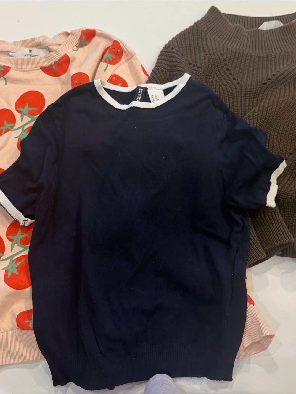 H&M Navy Short Sleeve Tee with White Trim and 2 Sweaters, size 8-10